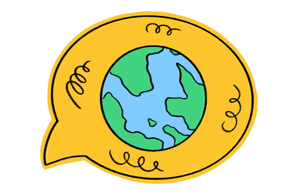 Illustration of a speech bubble containing Earth