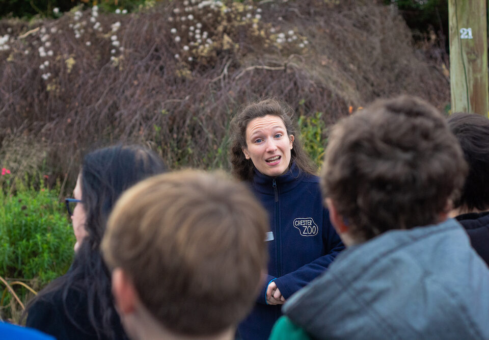 An employee of Chester Zoo speaks to a group of young people at the Zoo.